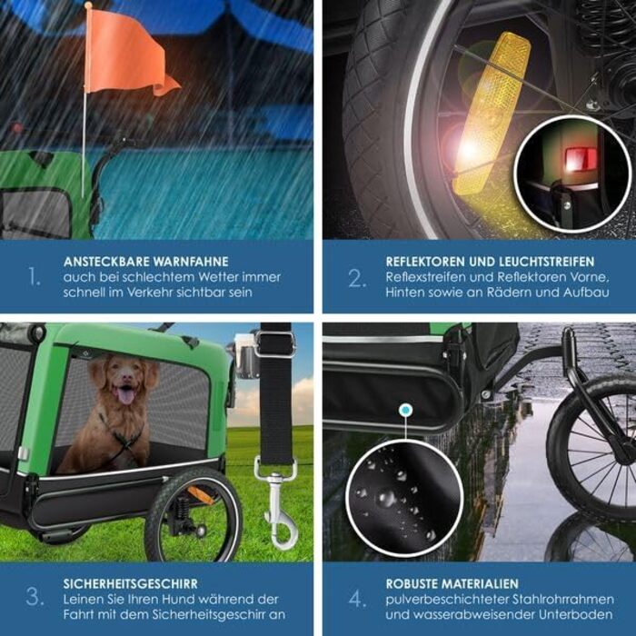KESSER® Візок для собак Боксер 3-в-1: візок, буксир, велосипедний причіп. Великий об'єм 240 л, амортизація, поворотне переднє колесо 360°, матеріал 600D Oxford Canvas, SmartSpace, вантажопідйомність 40 кг, зелений