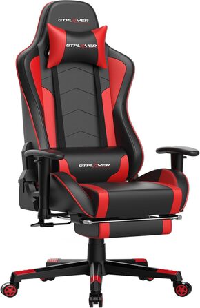 Ігрове крісло GTPLAYER з підставкою для ніг, Bluetooth-колонками, ергономічне комп'ютерне крісло, офісне крісло для геймерів, регульована спинка, навантаження до 150 кг, червоне