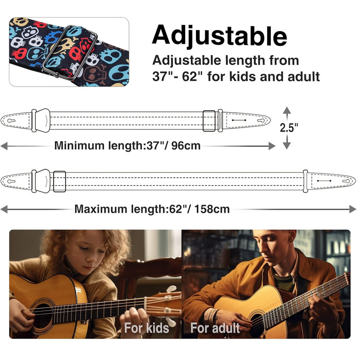 Гітарний ремінь LEKATO, смугастий, 6.7 см, з шкіри, з чохлом для медіатора та фіксаторами - для бас-гітари, електро- та акустичної гітари