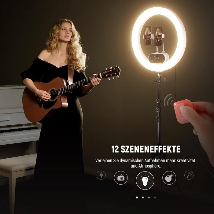 NEEWER Комплект кільцевого світла для фото та відео: 48 см, 52 Вт, регульоване LED, штатив, Bluetooth, для смартфона, YouTube, селфі (RH100B)