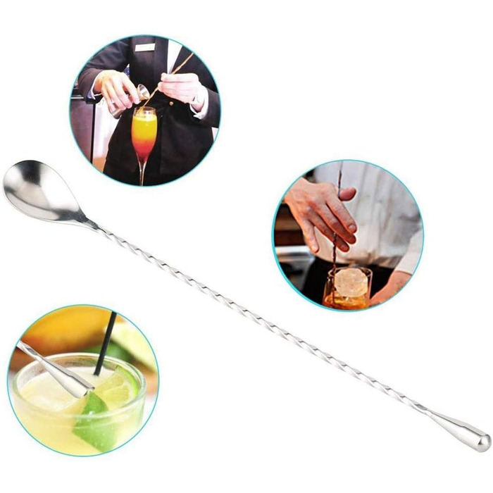 Набір з 4 коктейльних ложок Barlöffel з нержавіючої сталі 304, 30 см, сріблястого кольору, для барменів та дому