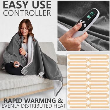 Електрична ковдра Trend Heizdecke з м'якою Sherpa Fleecedecke, 150x200 см, 9 режимів нагріву, таймер 12 годин, тепла ковдра-подарунок (темно-сірий, подвійний EU)