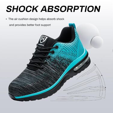 Чоловічі та жіночі робочі черевики-кросівки з металевим підноском, антиковзаюча підошва, дихаючі, розміри 35-46 (36 EU, Cyan)