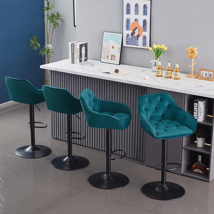 JaHECOME Adjustable Bar Stools Set - 4 Teal Backrest Counter Height Stools for Kitchen Bar