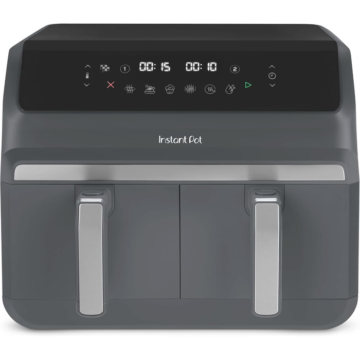 Фритюрниця повітряна Instant Pot Vortex Compact Trüffel Grau 5 л з сіткою, сімейна, 4-в-1: фритюрниця, сушарка, духовка, підігрівач, антипригарне покриття, легко мити, придатна для миття в посудомийній машині. Колір: сірий
