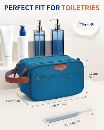 Чоловіча дорожня косметичка ECOHUB, водонепроникна, з великим відділенням та відділенням для мокрих речей, з переробленого PET, з двома блискавками, для подорожей (блакитно-зелений)