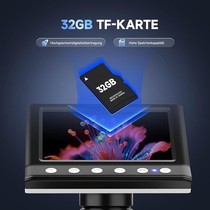 Цифровий мікроскоп Leipan LPM7 4.3' для дітей та дорослих, 1000x збільшення, IPS дисплей, 8 LED, USB-підключення до ПК (Windows/Mac), 32GB TF-карта, DM7-4.3' монетосвід