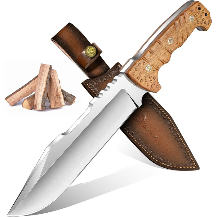 Purple Dragon Large Outdoor Knife – 7mm Spine, Full Tang Survival Knife made of 4Cr13 Steel, Machete with Sheath, Ideal for Bushcraft, Camping, Chopping Wood, Gift for Men, Khaki