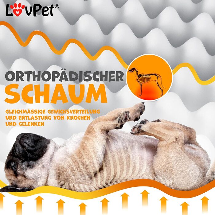 Lovpet® Orthopedic Dog Bed, Dog Cushion, Dog Basket Cookie, Incl. Bowl + 3X Chew Bones, Dog Sofa for Small, Medium & Large Dogs, Removable and Washable Cover, L 91x69x7.6 cm Anthracite (L (91 x 69 x 7.6 cm), Grey / Light Grey)
