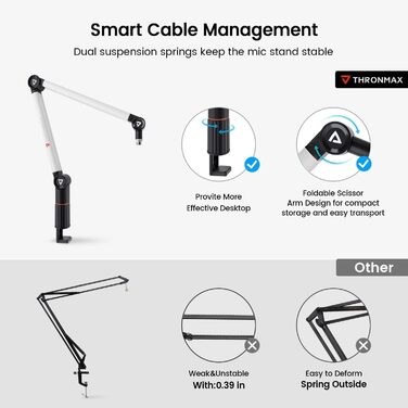 Підставка для мікрофона THRONMAX S5, гальген-тип, регульована, поворотна на 360°, срібна