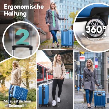 ABS валіза Hartschalenkoffer Easy Move - ергономічна, безпечна, з 360° колесами та кодовим замком. Компактний рол-валіз для подорожей, блакитний (Set)