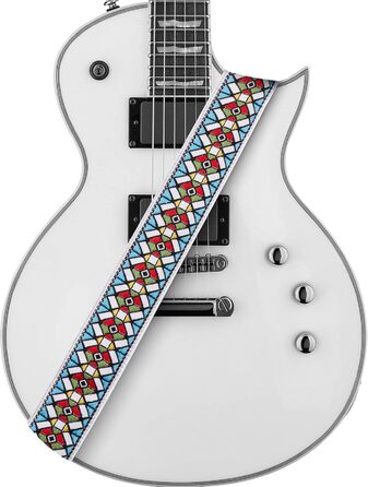 Гітарний ремінь Amumu з бавовни з вишивкою троянд та шкіряними кінцями для бас-, електро- та акустичної гітари, з фіксатором для голівки та блоками для ременя (Білий)