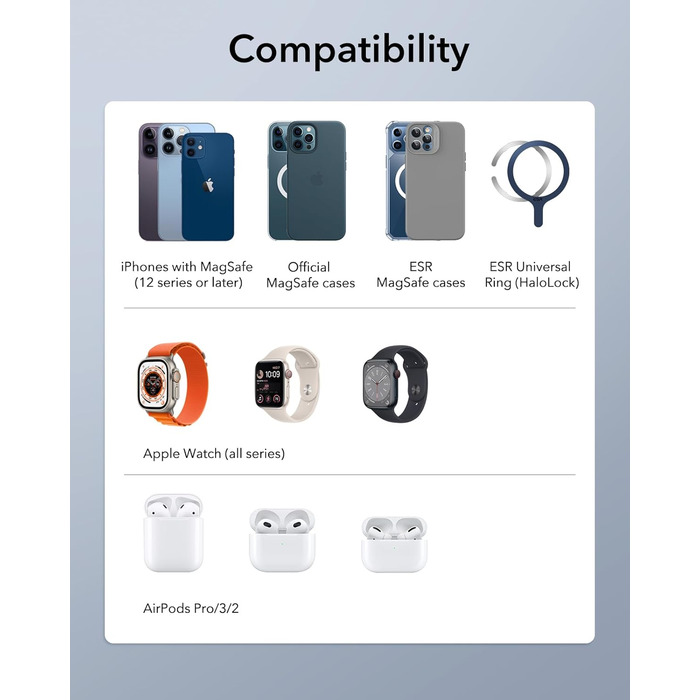 Зарядний станція 3-в-1 ESR MagSafe для Apple Watch та iPhone, білий/чорний, сумісна з iPhone 17/16/15/14/13/12, Apple Watch 9/8/7/6/5/4/3/2/SE та AirPods 4/3/2/Pro