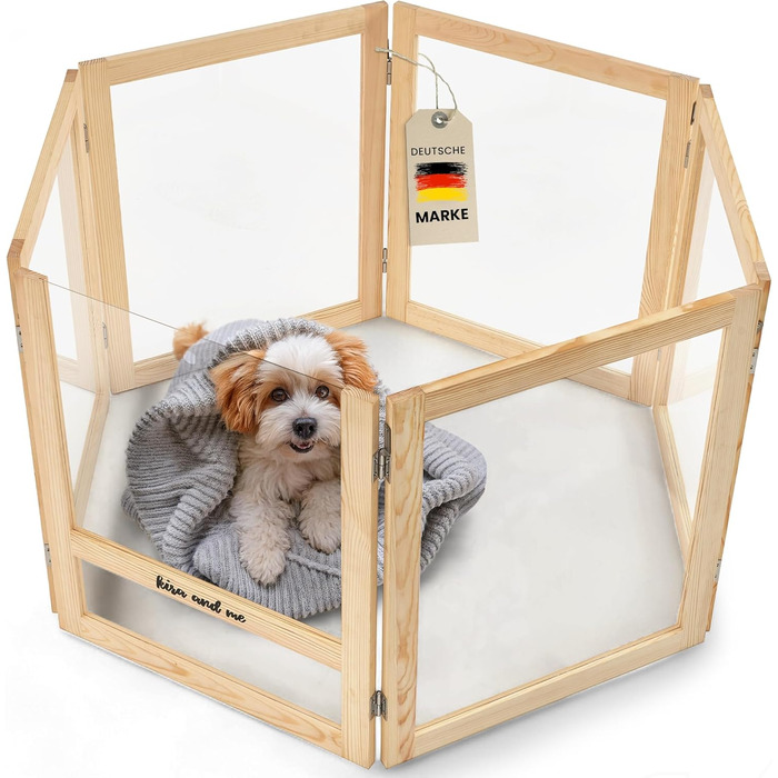Кізовий вольєр для цуценят Emma Hundelaufstall: міцне дерево, акрилове скло, мобільний загін для собак, сучасний дизайн, 60 см у висоту