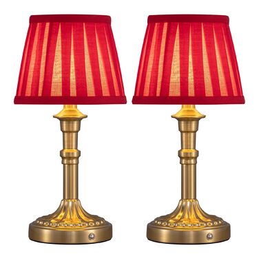 Акумуляторна настільна лампа LED з димером та червоним абажуром (2 шт) для вітальні, спальні, ванної кімнати, бронза