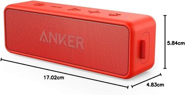 Портативна Bluetooth колонка Anker SoundCore 2, червона: потужний звук, глибокий бас, 24 години роботи, IPX7 водозахист, для iPhone, Galaxy та інших пристроїв