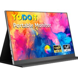 Портативний монітор Yodoit 15.6 дюймів: IPS дисплей FHD 1920x1080, USB-C та HDMI, вбудовані динаміки, захист зору для ПК, ноутбука, Xbox, PS3/4/5, Switch та TV. Чорний колір