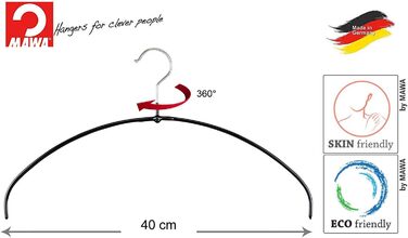 MAWA Clothes Hangers Light, Set of 20 space-saving and non-slip hangers, ideal for T-shirts, tops, and lightweight sweaters, with a 360° swivel hook and non-slip coating, 40 cm, Black