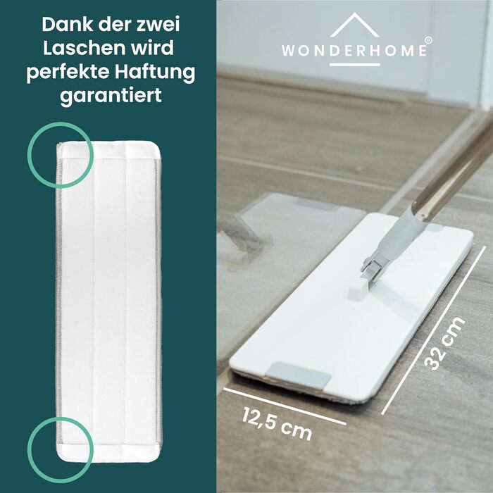 Набір для миття підлоги WONDERHOME з відром - моп з інноваційною 3-камерною системою, великим відром та функцією віджиму, 3 мікрофібрових насадки (плюс 4 додаткові)