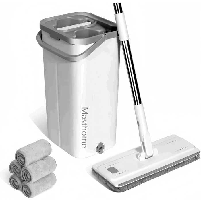 Набір для миття підлоги Masthome з відром: плоский моп, 3 мікрофібрових насадки, відро з нержавіючою сталею, моп з функцією віджиму, для прибирання підлоги (фіолетовий)