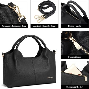 Сумка жіноча BOSTANTEN шкіряна шопер Hobo з ручкою та регульованим ременем, коричнева