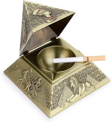 BSTKEY Windproof Ashtray in Vintage Style with Lid - Pyramid Modeling Table Ashtray (Green Bronze)