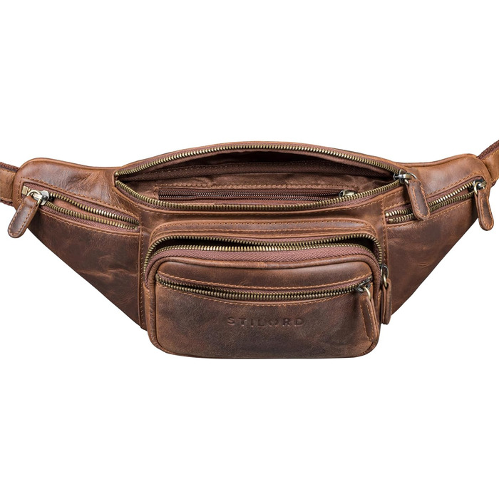 STILORD Велика шкіряна сумка на пояс Cognac - Вантажна сумка на ремінь для чоловіків, жінок та дітей - Ретро поясна сумка для бігу, фестивалів, подорожей Caspar (Soria - Коричнева)