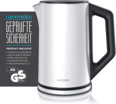 Arendo - Kettle and Toaster Set, Stainless Steel White, Kettle 1.5L 40°-100°C Keep-Warm Function, Toaster 2 Slices LED Display, 6 Browning Levels, Bread Roll Attachment, B: White