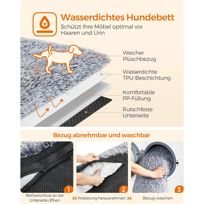 Feandrea м'яке ліжко для собак FluffyHug, диван-подушка, захист дивану, розмір M, для маленьких та середніх собак, 80 x 75 x 16 см, Ombré-Сірий