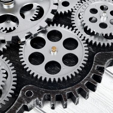 Настінний годинник Lafocuse з дерева, індустріальний золотий, безшумний, вінтажний, 60 см XXL, шестерні, римські цифри, стиль стімпанк, для вітальні та кухні, білий