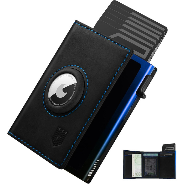 Портмоне DODENSHA® MagSnap для чоловіків з RFID захистом та відділенням для AirTag, картхолдер на 10+ карт, з монетницею, чорно-синій колір
