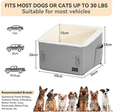 Автомобільний лежак для собак PETFIT - піднятий на 12.5 см, з патентованою системою безпеки, знімний чохол, для собак до 12 кг, біля пасажирського сидіння та на задньому сидінні (Світло-сірий, S)