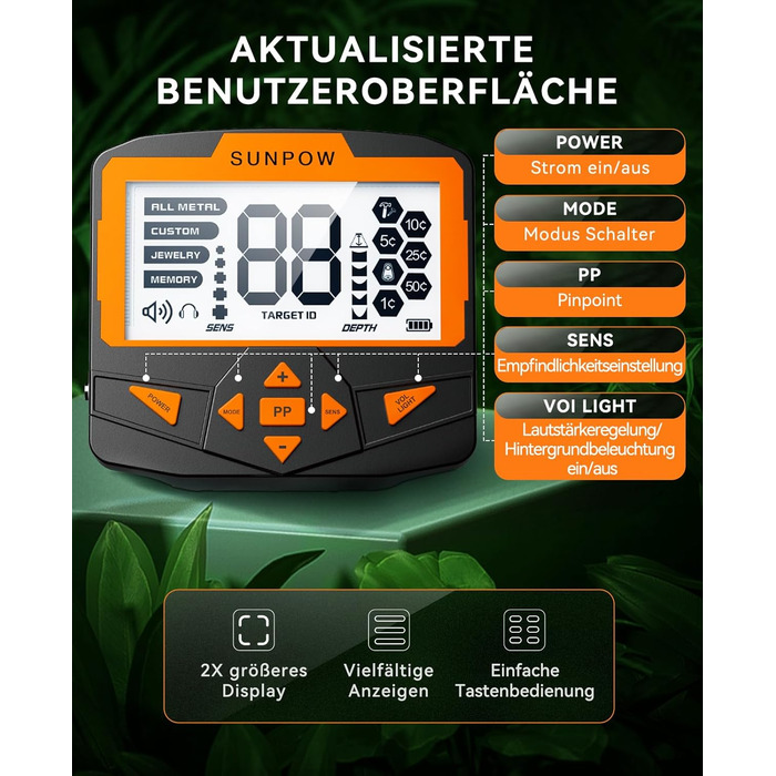Металодетектор SUNPOW для дорослих та дітей, LCD-дисплей, водонепроникний IP68, антиінтерференційний, професійний, легкий