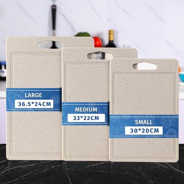 Набір обробних дощок 3 шт. з імітацією граніту, антиковзаючі наклейки, жолоб для соку, BPA-Free, з ручкою. Пластикові обробні дошки, антибактеріальні, кухонні аксесуари, гаджети, помічники (Бежевий, 3 шт.)