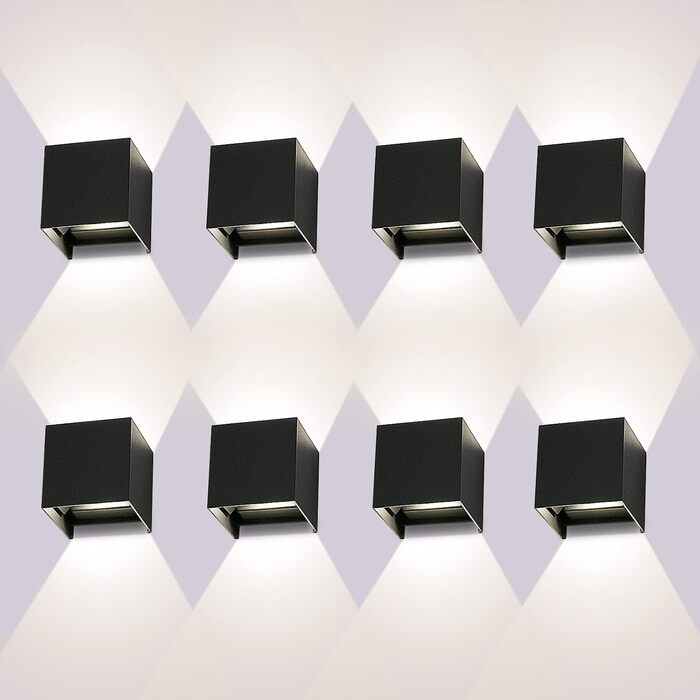 LED-стінні світильники LEDMO 4 шт. 12W, регульований світловий потік, тепле біле світло, IP65, вологостійкі, чорні