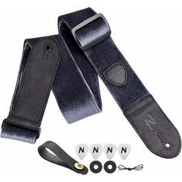 Гітарний ремінь Nefelibata з повного нубуку, вінтажний велюровий ремінь, безкоштовний бонус: 4 медіатори + фіксатори ремінця + кнопка для ремінця, подарунок для бас-гітари, електро- та акустичної гітари (Чарівний фіолетовий, вінтажний сірий)