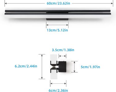 MantoLite LED Wash Table Wall Lights, 60CM 24W Super Bright Bathroom Mirror Lights, Living Room Picture Wall Lamps, 6000K Matte Black IP44, Vanity Mirror Front Lamp Bedside Reading Lights