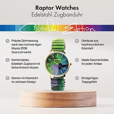 Жіночий наручний годинник Raptor Colorful Edition — яскравий багатоколірний дизайн, розтяжний ремінець, стильний аксесуар для жінок та літніх людей