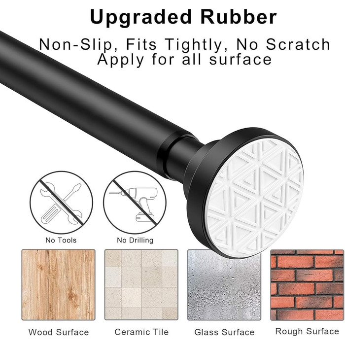 Телескопічна штанга для карнизів 60-130 см, нержавіюча сталь, чорний колір. Підходить для штор, душових перегородок, шаф, вікон та дверей.