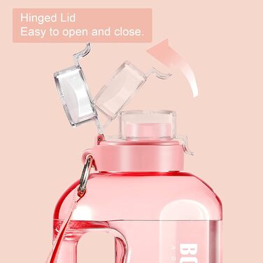 Sport Water Bottle, 1 Gallon/ 3.5L Water Bottle with Time Markers, Leak-Proof, Reusable & BPA-Free Water Bottle with Handle Cleaning Brush for Gym, Office (Pink, 3785 ml)