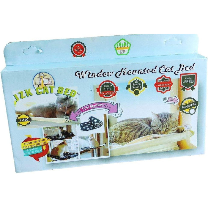 Гамак для котів JZK з підвісним місцем біля вікна + ковдра, ліжко для сонячних ванн, м'яке ліжко для котів, собак, кроликів та інших дрібних тварин