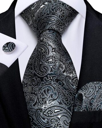 Мужской шелковый галстук і нагрудний платок DiBanGu: набір для формального стилю (чорний, сірий)