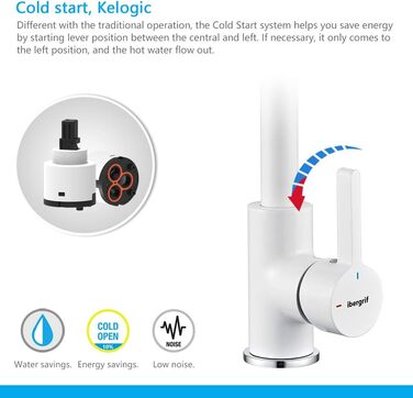 Кухонний змішувач IBERGRIF M22105A, однолеверний, матовий, білий