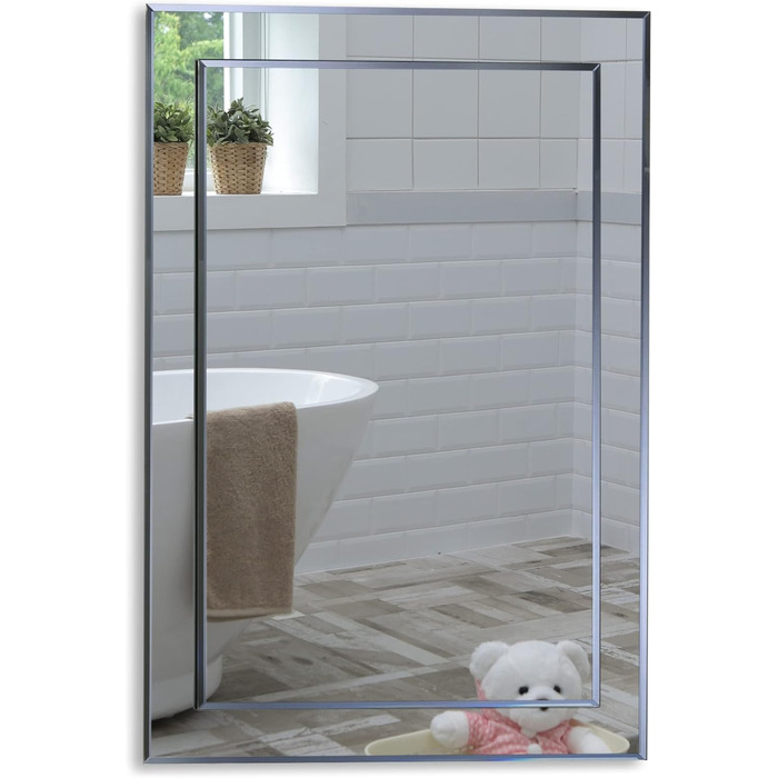 Сучасний прямокутний дзеркало для ванної кімнати, 50x40 см, з закругленими краями, настінний, 2 шари скла