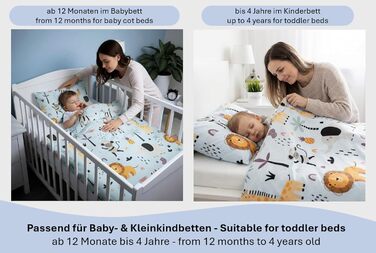 Комплект постільної білизни для дитячого ліжечка: комплект постільної білизни для малюків, комплект для ліжечка, простирадло 100x135 см та наволочка 40x60 см з бавовни, сертифікат Öko-Tex Standard, для хлопчиків та дівчаток (Тварини, Сафарі, Джунглі)