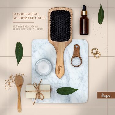 Дерев'яна щітка для волосся Lampox з щетиною кабана: масаж голови, догляд за волоссям, розчісування для довгих волосся та кучерявого волосся, для жінок, чоловіків та дітей