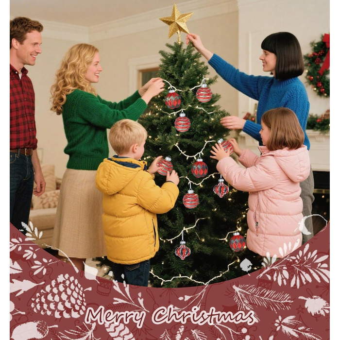 Набір ялинкових прикрас 30 шт. 6см, пластикові кулі, темно-синій та білий, ялинкові кулі для декору, набір прикрас для ялинки, 30 шт. (12 шт. 8см, прозорі та червоні)