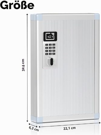 Металевий ключниця-сейф на 24 ключі з кодовим замком, шафа для ключів з гачками та бирками для дому та офісу, срібляста (21.5 x 6.5 x 33 см)