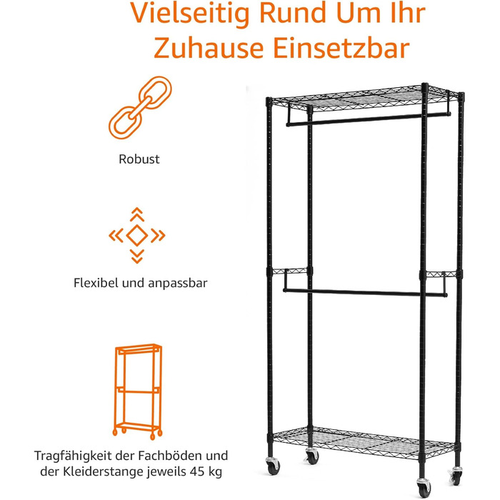 Amazon Basics Clothes Rack with Upper and Lower Shelves, 91 x 45.6 x 180.2 cm (Black, Double)