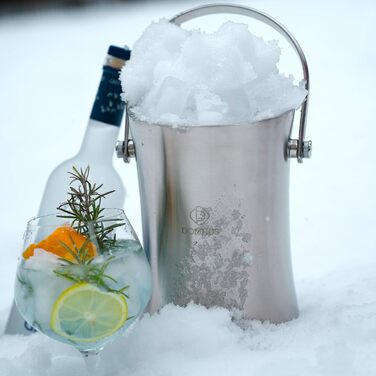 2.0L Premium Ice Cube Container with Lid and Tongs | Stainless Steel Champagne Cooler Insulated Double-Walled Stainless Steel Ice Container with Carrying Handle | Silver Matte